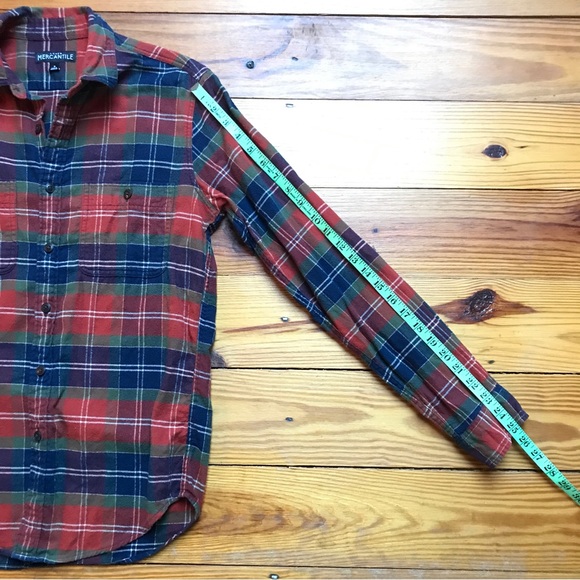 J. Crew Mercantile Orange Blue Green Flannel Plaid Button Down Top, EUC, S - Picture 8 of 13